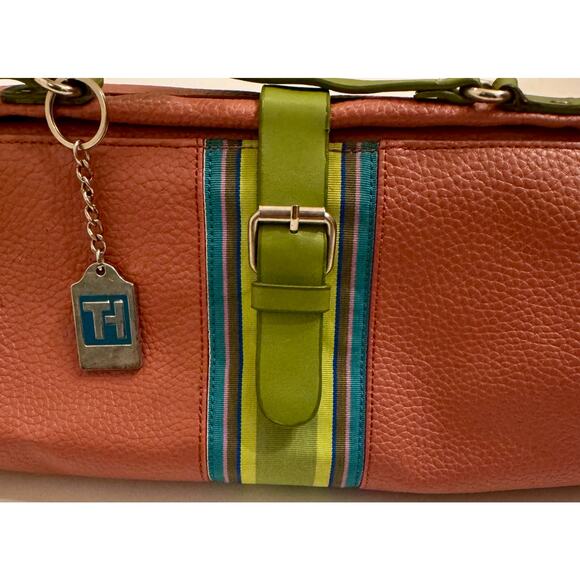 Tommy Hilfiger Pink/Green Shoulder Bag w/Charm Y2K Front Snap - Picture 3 of 9